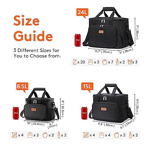 Lifewit Medium Lunch Bag Insulated Lunch Box Soft Cooler Cooling Tote for Adult Men Women, Black 12-Can (9L) thumbnail 3