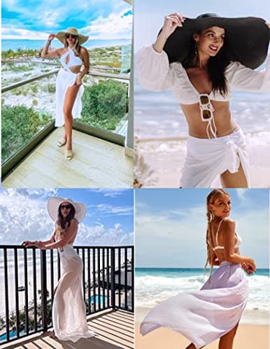 Ekouaer Swimsuit Cover Up Long Women's Pool Beach Wrap Skirt Swimwear Bikini Cover-ups Dress White thumbnail 4