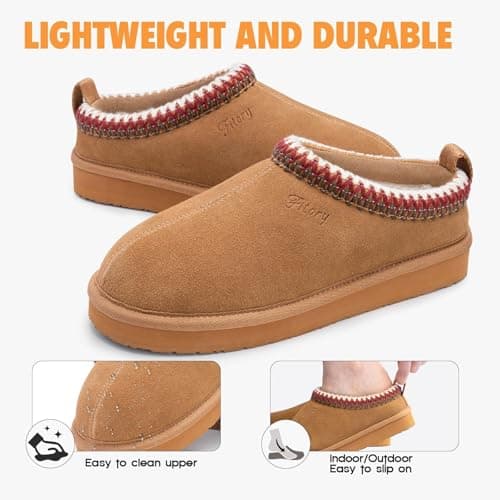 FITORY Women's Suede Slipper | Flat Short Mini Boots with Fur Fleece | Winter Casual Comfort Shoes Chestnut Size 8 thumbnail 3