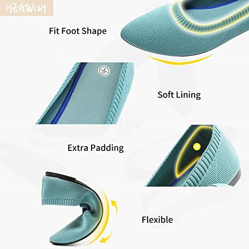 HEAWISH Women’s Ballet Flat Flats Shoes Comfortable Mesh Pointed Toe Slip On Dress Shoes(Green,US10) thumbnail 3