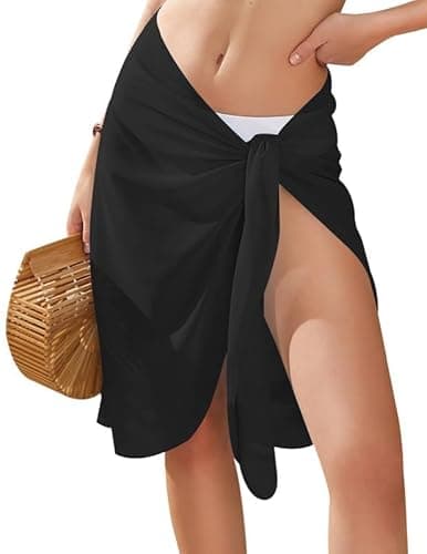 Ekouaer Women's Sarongs Short Sheer Bikini Skirt Wrap Beach Pareo Chiffon Swimsuit Cover Up, Black, S thumbnail 3