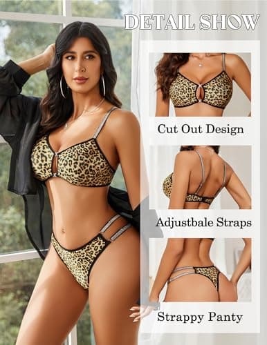 Avidlove Lingerie Lace Babydoll 2 Piece Sexy Bra and Panty Sets Leopard Print Leopard Print X-Large thumbnail 3