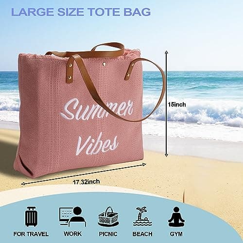 Crazy Music Beach Bags for Women, Large Beach Tote Bag, Beach Bags Swim Pool Bag Large Tote (Pink) thumbnail 2
