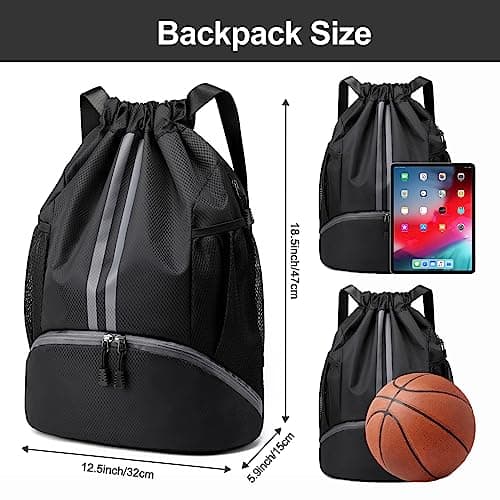 Hoedia Sports Drawstring Backpack – String Swim Gym Bag with Shoes Compartment and Wet Proof Pocket for Women&amp;Men thumbnail 3