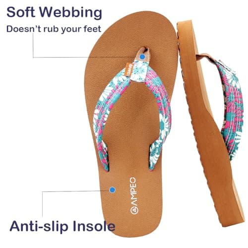 Ampeo Women's Arch Support Flip Flops Comfortable Casual Summer Beach Thong Sandals,Green Floral,Size 6 thumbnail 3