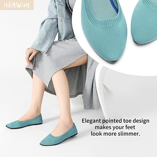 HEAWISH Women’s Ballet Flat Flats Shoes Comfortable Mesh Pointed Toe Slip On Dress Shoes(Green,US10) thumbnail 4