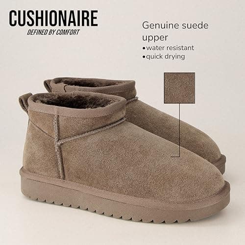 CUSHIONAIRE Hip 2 Genuine Suede Ankle Boots for Women, Cozy Faux Shearling Lining Pull On Winter Womens Boots, TAUPE 7.5 thumbnail 4