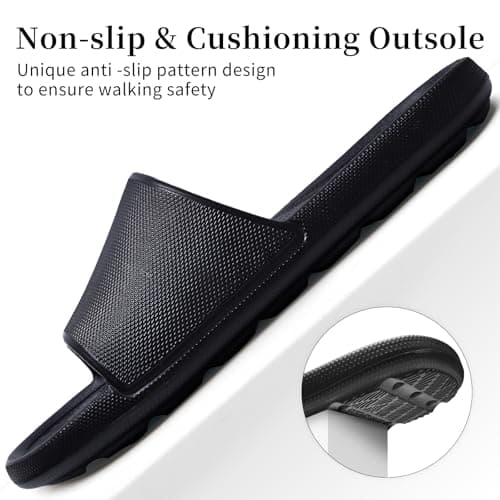 Frykun Slides for Women Shower Shoes Bathroom Slippers Non-slip Sandals Flip-flops Perfect for College Dorm Pool Home Beach Camping Gym Coach Bedroom Travel (Black 40-41) thumbnail 4