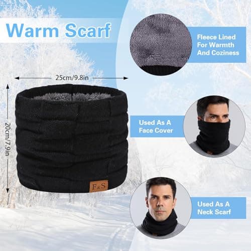 Yoolhamy Women Mens Hat Scarf and Gloves Set Winter Fleece Lined Beanie Cap Neck Warmer Scarf Touch Screen Gloves Cold Weather Set (US, Alpha, One Size, Black) thumbnail 4