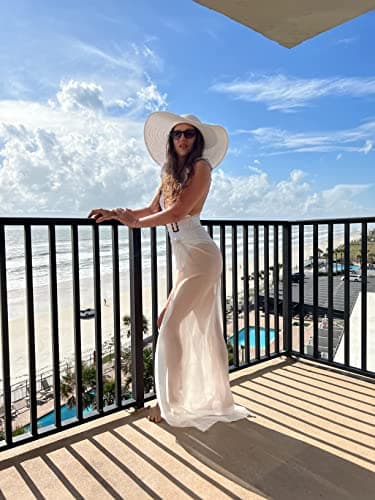 Ekouaer Swimsuit Cover Up Long Women's Pool Beach Wrap Skirt Swimwear Bikini Cover-ups Dress White thumbnail 2