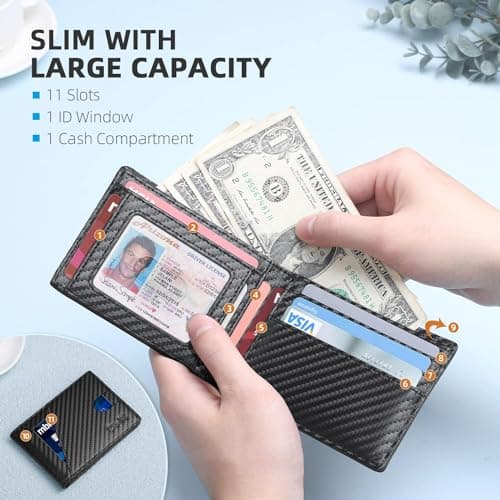 Zitahli Wallet for Men Slim 11 Credit Card Holder RFID Blocking Small Men's Wallet Bifold Minimalist Front Pocket With Mens Gifts Box thumbnail 3