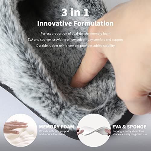 Homitem Fuzzy Slippers for Women Indoor and Outdoor Fluffy Bedroom House Shoes with Arch Support Memory Foam Winter Warm Ladeis Cute Comfy Cozy Black Size 7-8 thumbnail 4