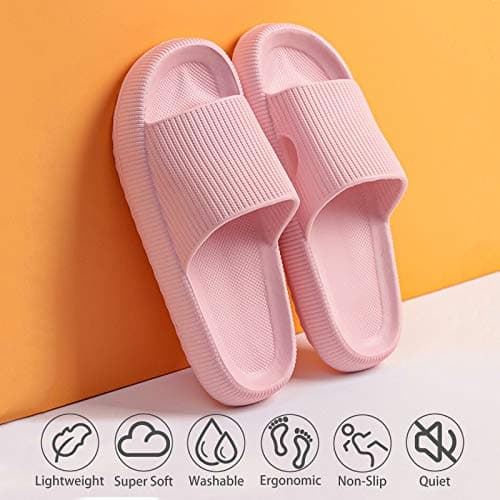 rosyclo Cloud Slippers for Women and Men, Summer Beach Pillow Massage Shower Bathroom Open Toe Super Soft Womens Comfy Thick Sole Home House Women's Cloud Cushion Slides Sandals, Pink thumbnail 2