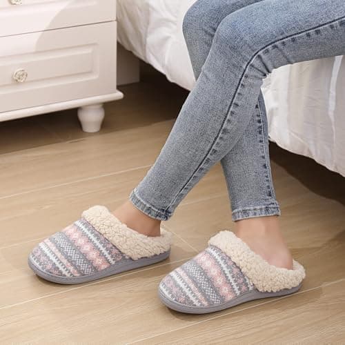 Evshine Warm Knit House Slippers for Women Comfy Fleece Lined Winter Slippers with Memory Foam and Indoor Outdoor Soles Pink 40-41 (Size8-9) thumbnail 2