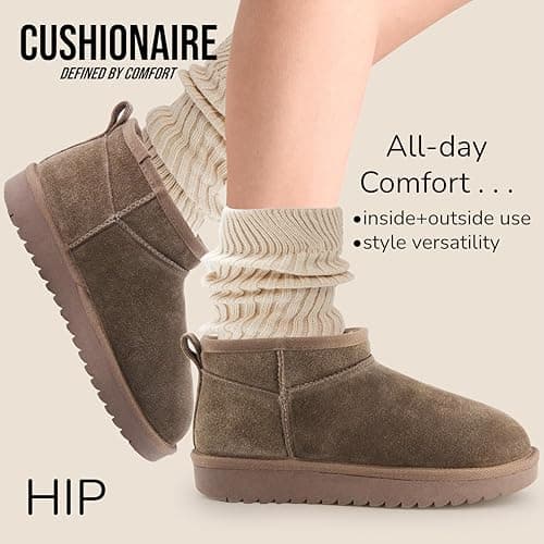 CUSHIONAIRE Hip 2 Genuine Suede Ankle Boots for Women, Cozy Faux Shearling Lining Pull On Winter Womens Boots, TAUPE 7.5 thumbnail 2