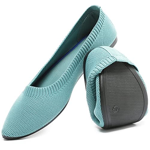 HEAWISH Women’s Ballet Flat Flats Shoes Comfortable Mesh Pointed Toe Slip On Dress Shoes(Green,US10)