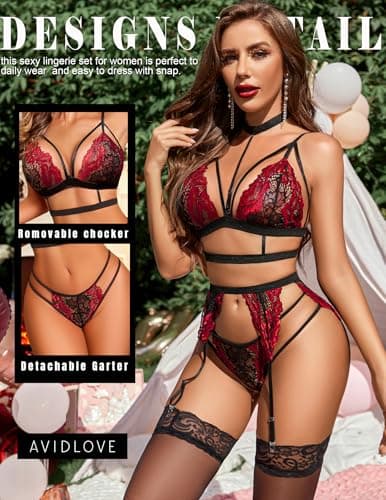 Avidlove Lingerie Set For Women 2 Pieces Lace Bra and Panty Set Sexy Lace Underwear thumbnail 3