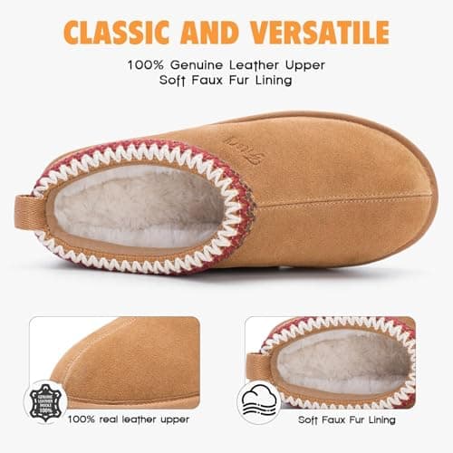 FITORY Women's Suede Slipper | Flat Short Mini Boots with Fur Fleece | Winter Casual Comfort Shoes Chestnut Size 8 thumbnail 2