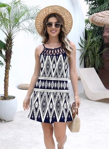 Disamer Sundresses for Women 2024 Vacation Beachwear Coverups Summer Halter Dresses Casual Sexy Sleeveless Beach Dress, Small, Striped2 thumbnail 4