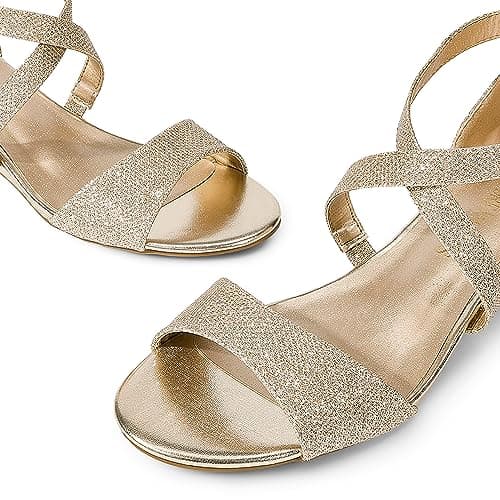DREAM PAIRS Women's Low Wedge Sandals Ankle Strap Heel Sandal Open Toe Dress Summer Shoes,Size 7.5,Gold,Jones thumbnail 4