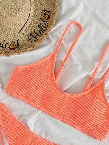 SOLY HUX Bikini Sets for Women Solid Textured Bikini Bathing Suits 2 Piece Swimsuit Solid Coral Orange M thumbnail 4