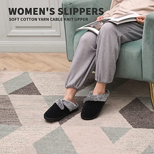Homitem Fuzzy Slippers for Women Indoor and Outdoor Fluffy Bedroom House Shoes with Arch Support Memory Foam Winter Warm Ladeis Cute Comfy Cozy Black Size 7-8 thumbnail 3