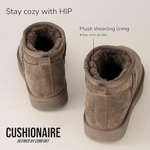 CUSHIONAIRE Hip 2 Genuine Suede Ankle Boots for Women, Cozy Faux Shearling Lining Pull On Winter Womens Boots, TAUPE 7.5 thumbnail 3
