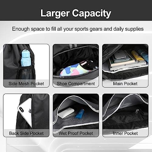 Hoedia Sports Drawstring Backpack – String Swim Gym Bag with Shoes Compartment and Wet Proof Pocket for Women&amp;Men thumbnail 4