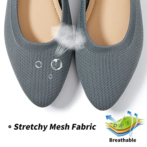 BABUDOG Women's Mesh Flats Shoes Pointed-Toe Dress Shoes for Women Black Flats Shoes Comfortable Memory Foam Flats Shoes(Dark Grey.US10) thumbnail 2