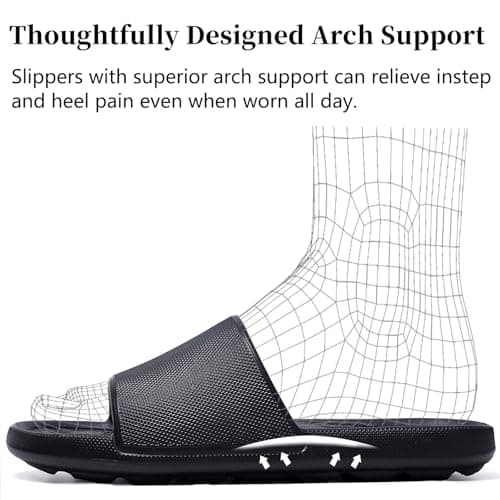 Frykun Slides for Women Shower Shoes Bathroom Slippers Non-slip Sandals Flip-flops Perfect for College Dorm Pool Home Beach Camping Gym Coach Bedroom Travel (Black 40-41) thumbnail 2