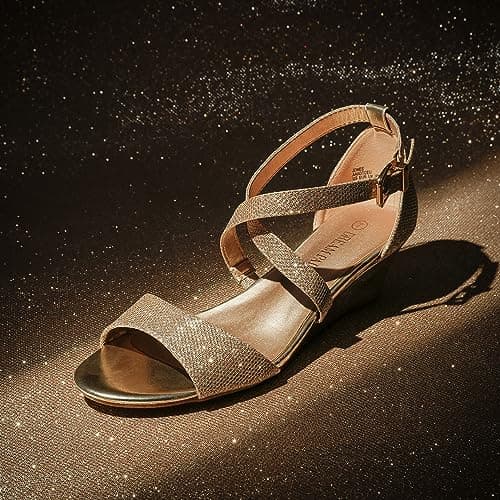 DREAM PAIRS Women's Low Wedge Sandals Ankle Strap Heel Sandal Open Toe Dress Summer Shoes,Size 7.5,Gold,Jones thumbnail 2