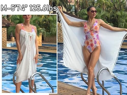 AI'MAGE Sarong Wraps for Women Long Beach Swimsuit Cover Up Swimwear Pareo with Tassels Bikini Skirt Coverup for Bathing Suit White thumbnail 3