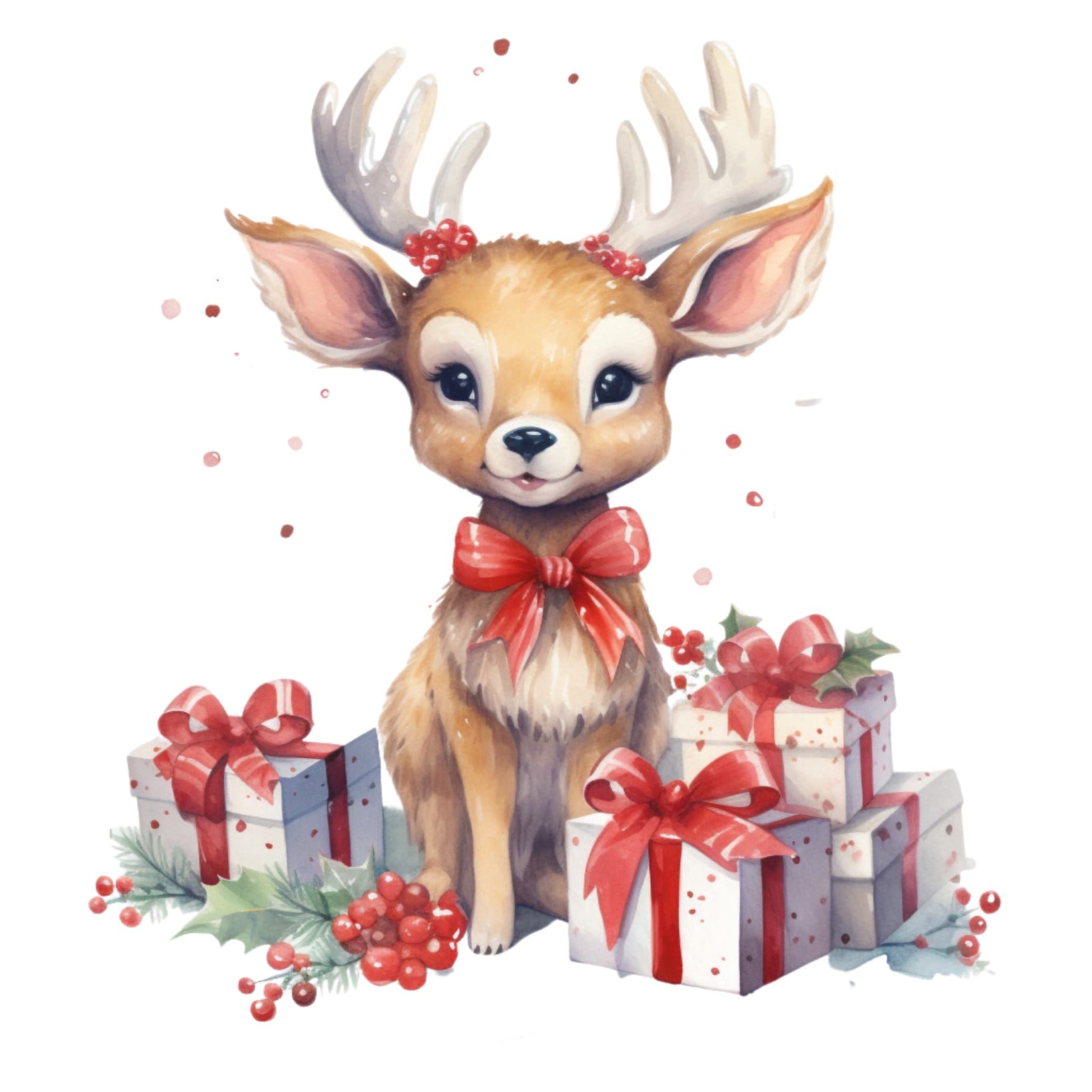 Transfert DTF – Le renne et ses cadeaux- 10&Prime; X 10&Prime;