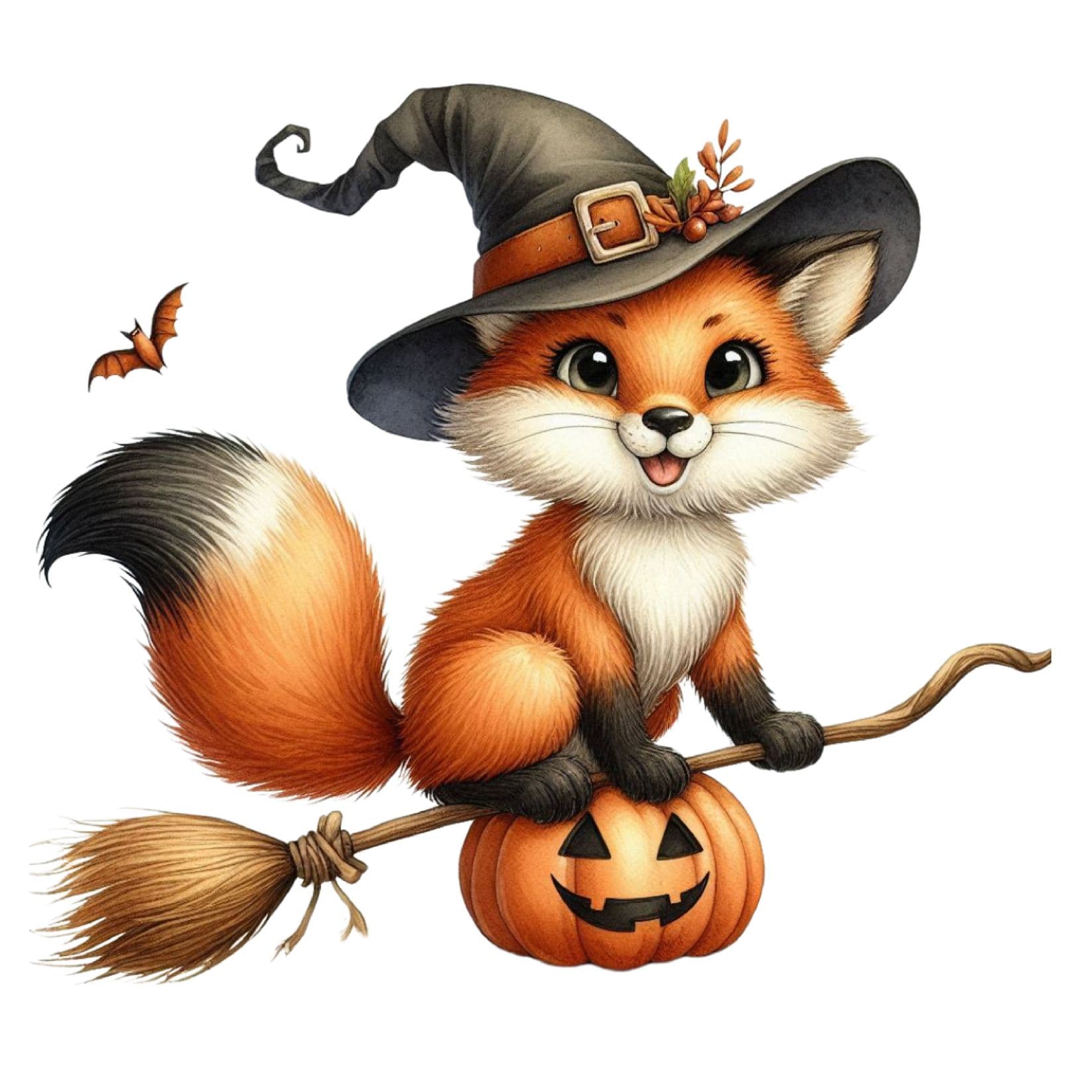 Transfert DTF – Renard sur son balai – 6&Prime; X 6&Prime;
