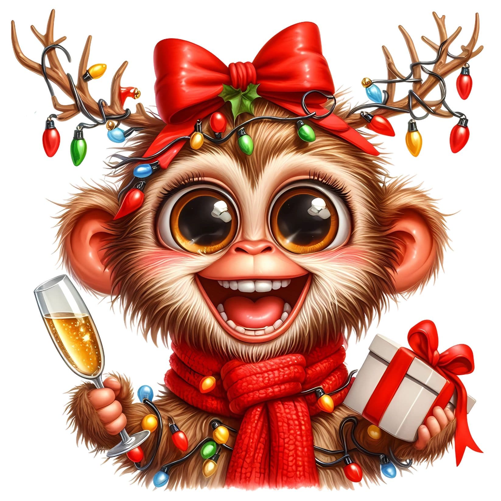 Transfert DTF – Petit singe festif – 6&Prime; X 6&Prime;