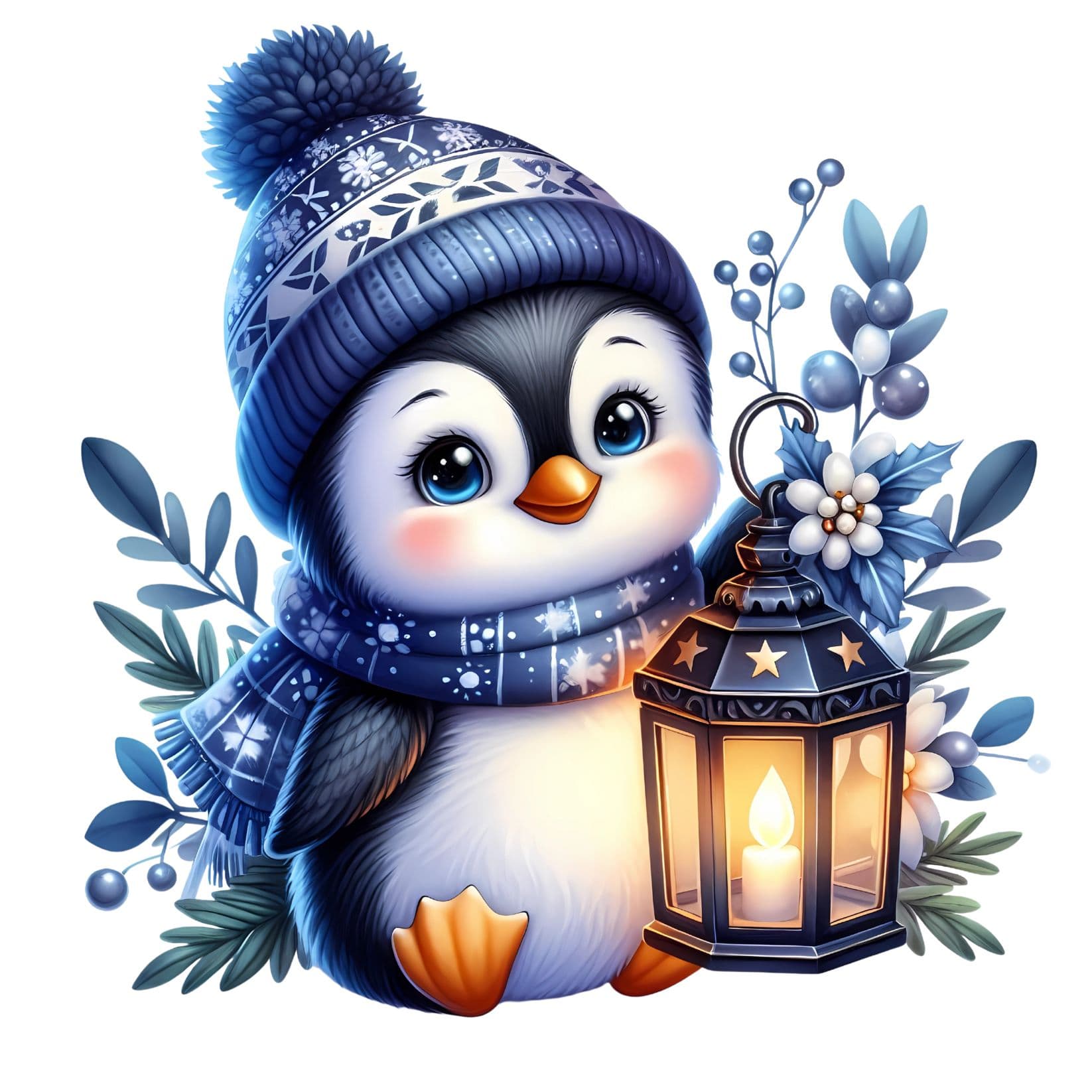 Transfert DTF – Pingouin lampion givré – 6&Prime; X 6&Prime;