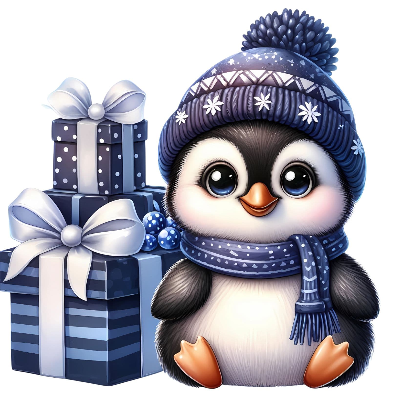 Transfert DTF – Pingouin boîtes cadeaux – 6&Prime; X 6&Prime;