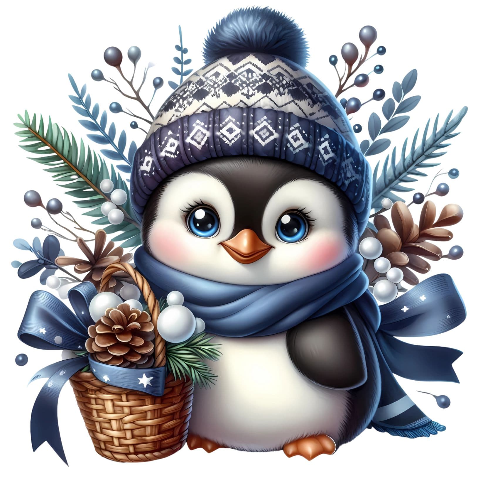 Transfert DTF – Pingouin pomme de pin – 6&Prime; X 6&Prime;