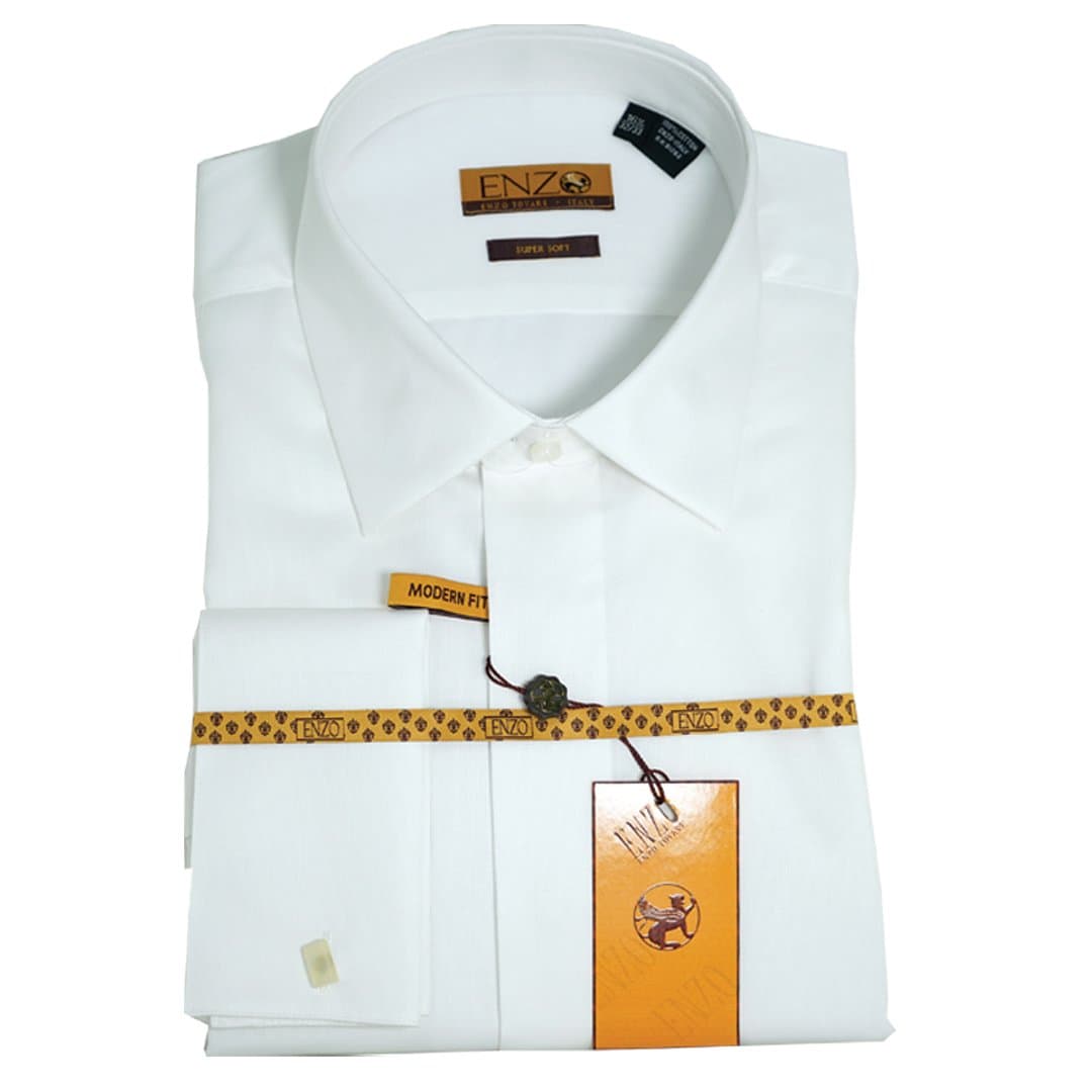 Enzo White Lay-Down Pique Tuxedo Shirt