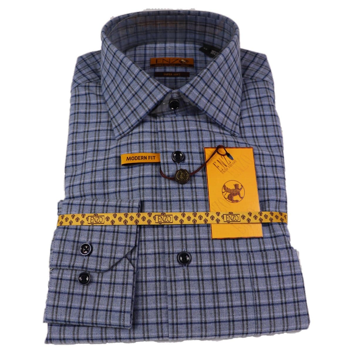 Clearance/ Enzo Sports Shirt Blue Plaid II thumbnail 2
