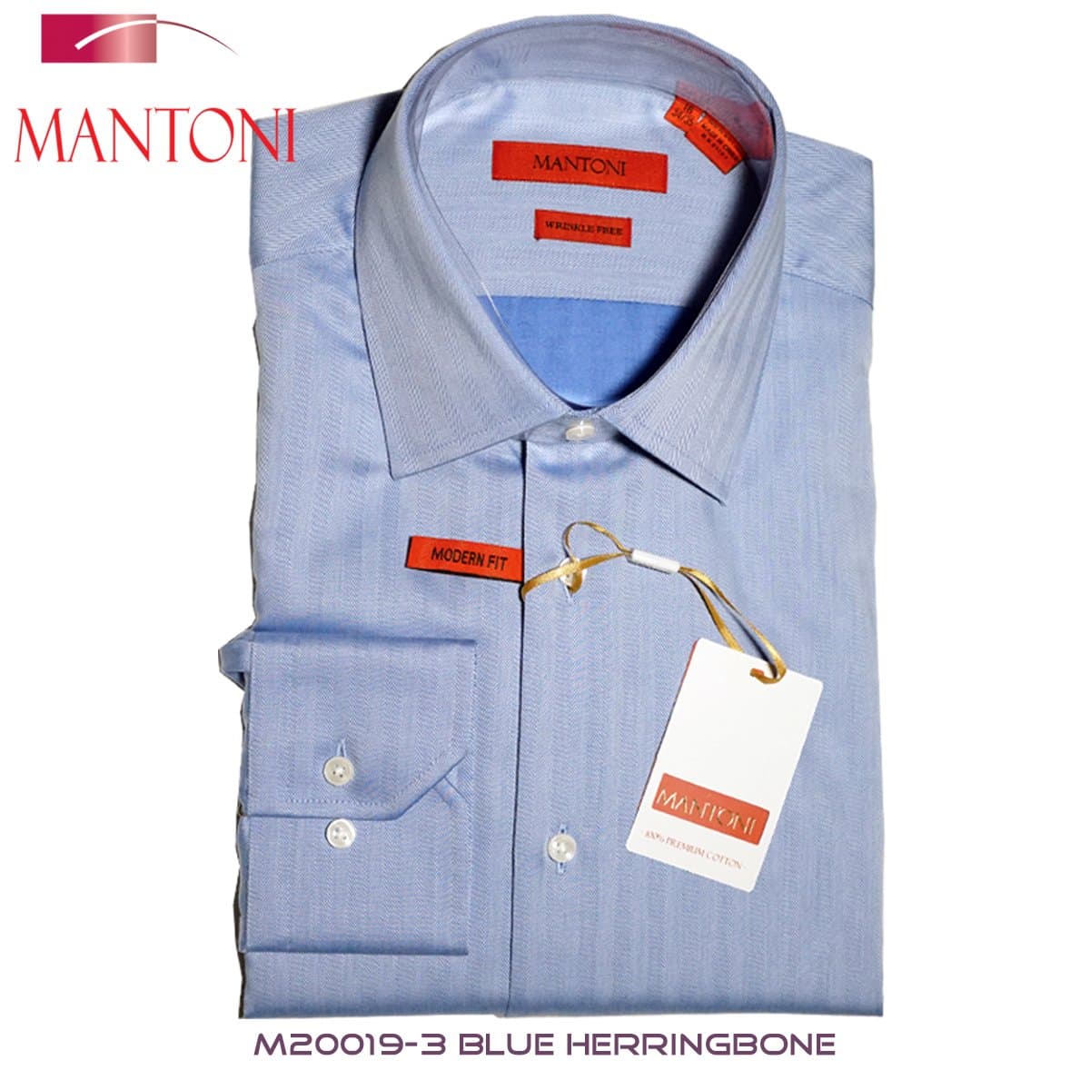 Mantoni Blue Herringbone Stripes Dress Shirt
