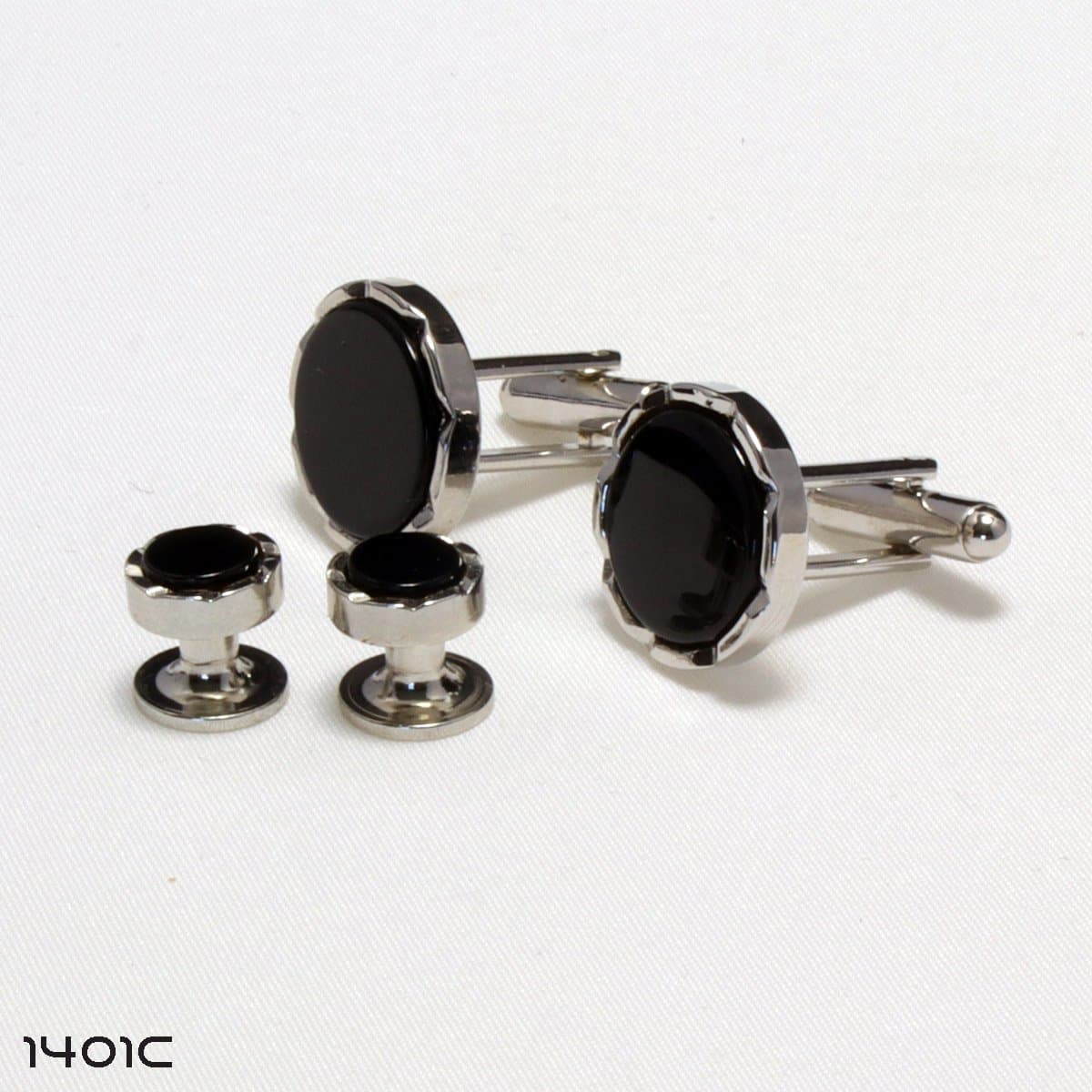 Onyx Round Castle Cufflink and Stud Set