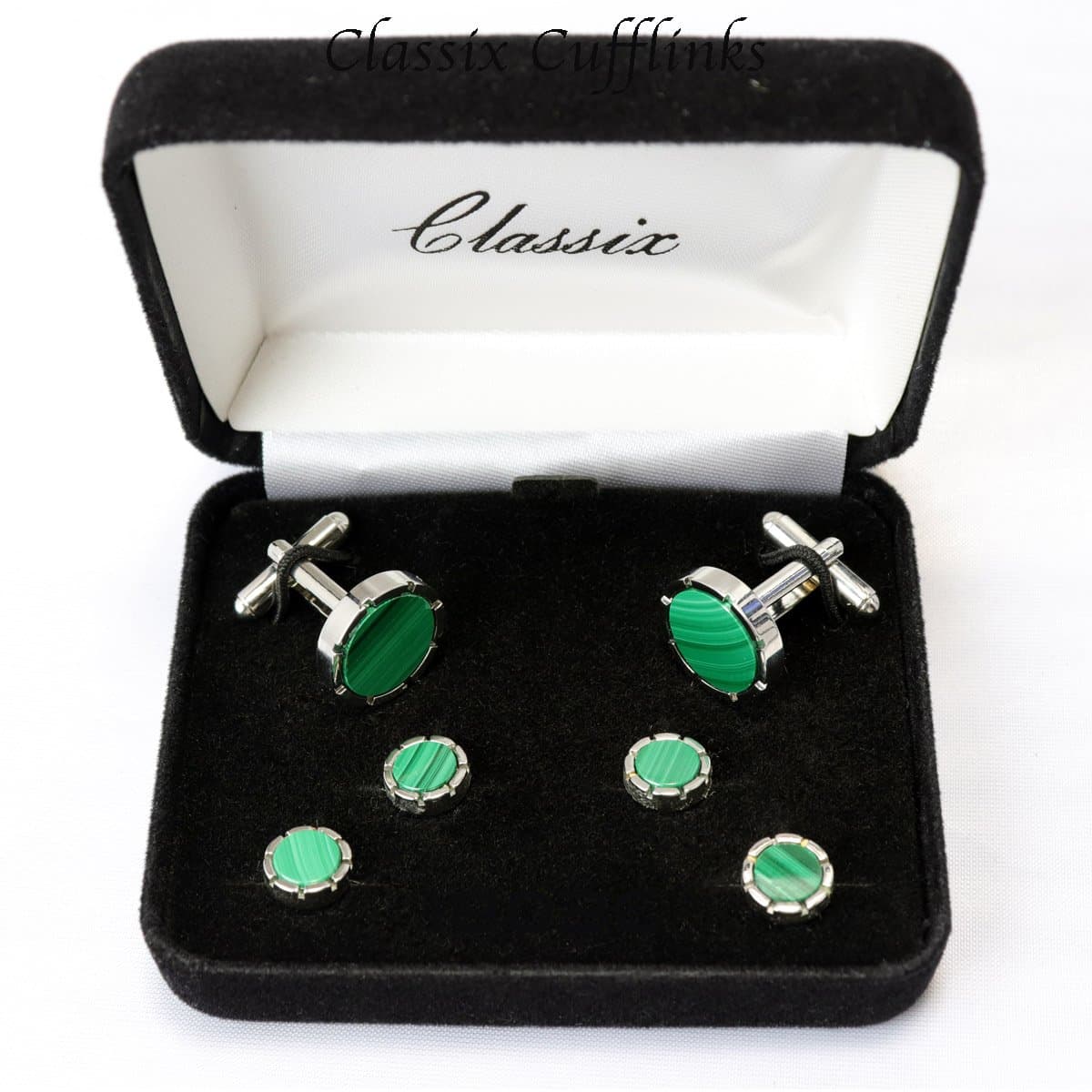 Round Castle Malachite Cufflinks & Studs Set