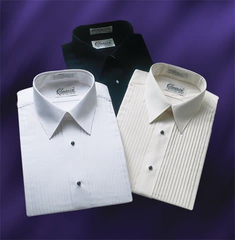 SOLD-OUT Laydown Collar Tuxedo Shirts 1/4″ Pleat 3 Colors