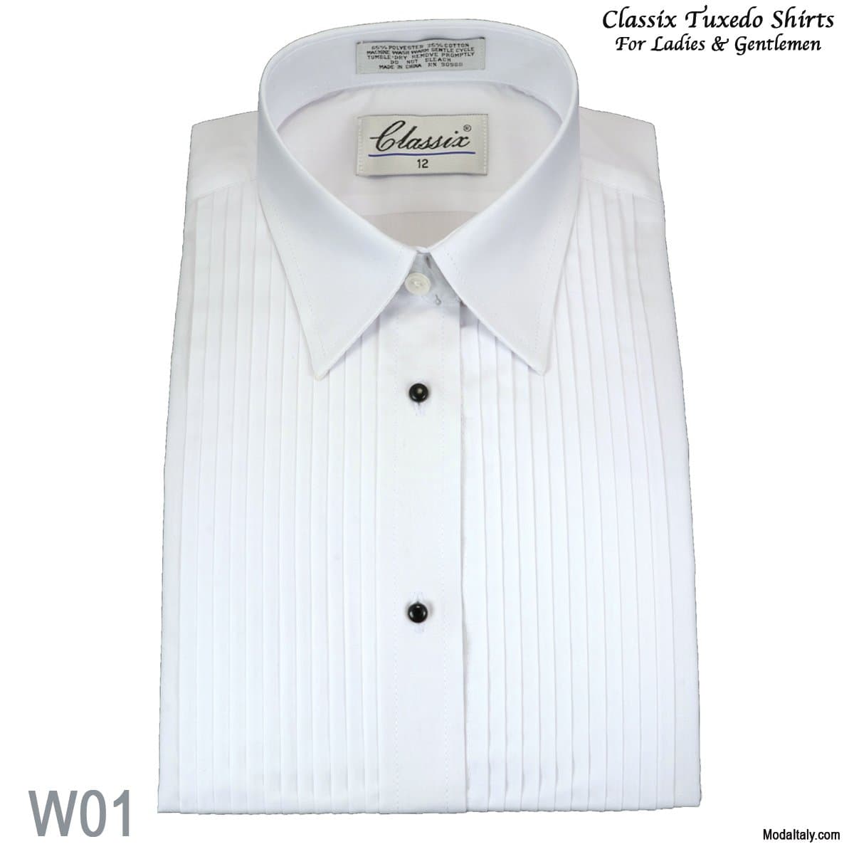 SOLD OUT Women Tuxedo Shirt Laydown Collar 1/4″ Pleat thumbnail 2