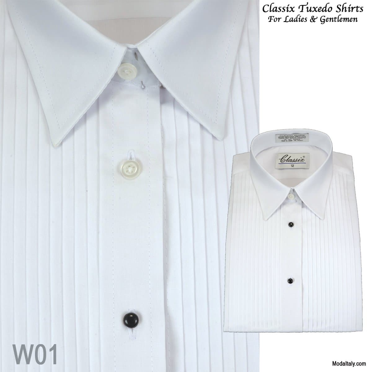 SOLD OUT Women Tuxedo Shirt Laydown Collar 1/4″ Pleat thumbnail 4