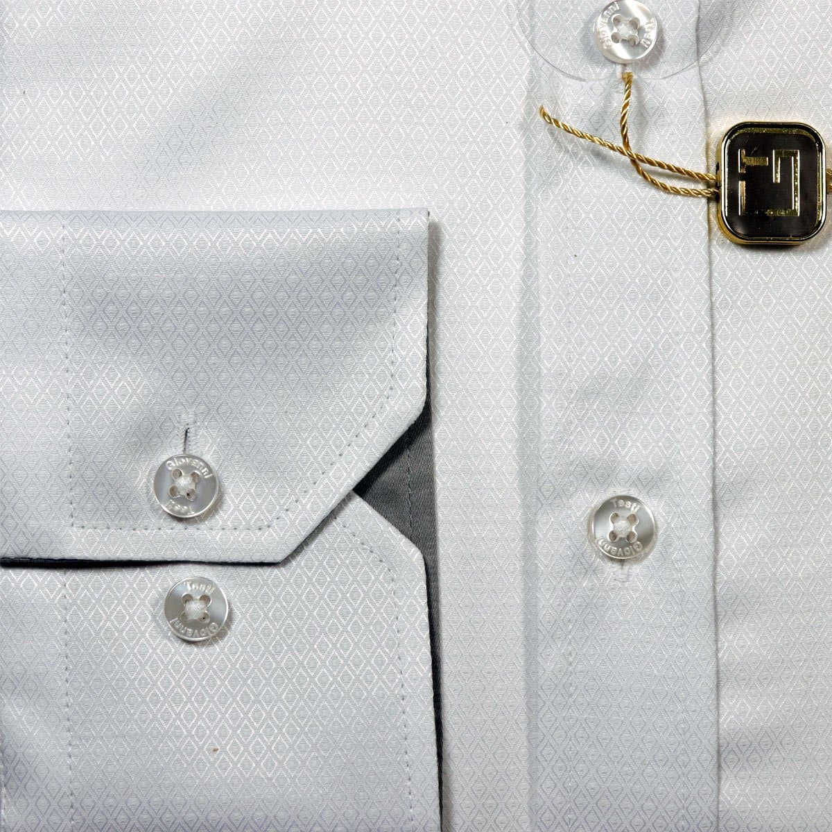 Giovanni Testi White Laydown Dress Shirt Micro-Diamond Fabric thumbnail 3