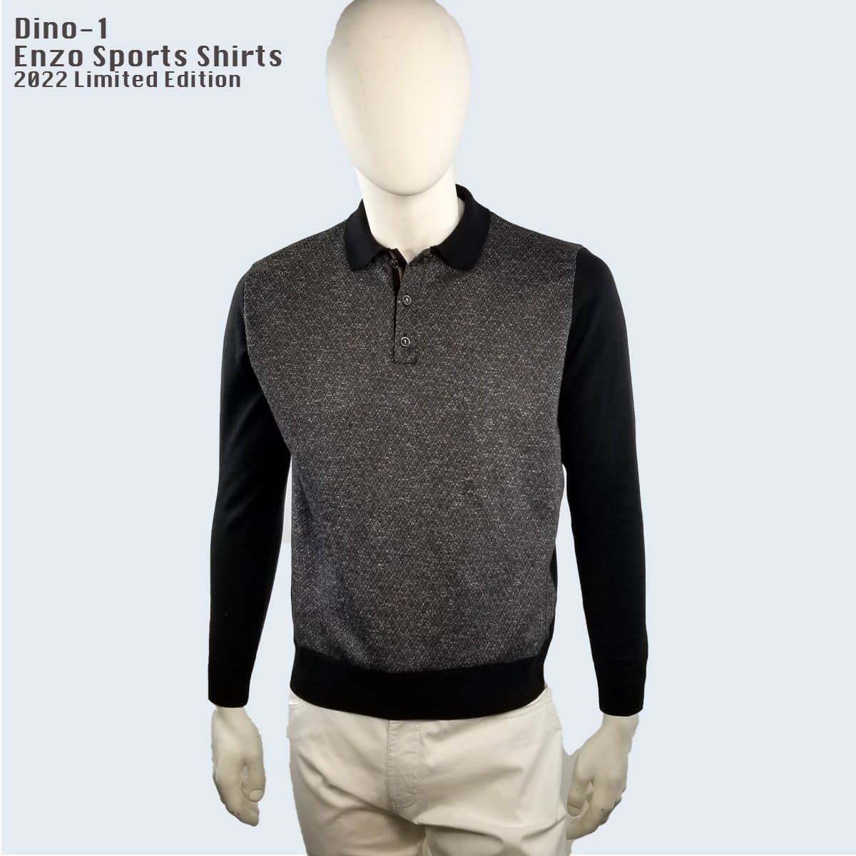 Dino-1 Enzo Long sleeve Polo Shirt Grey/Black thumbnail 3