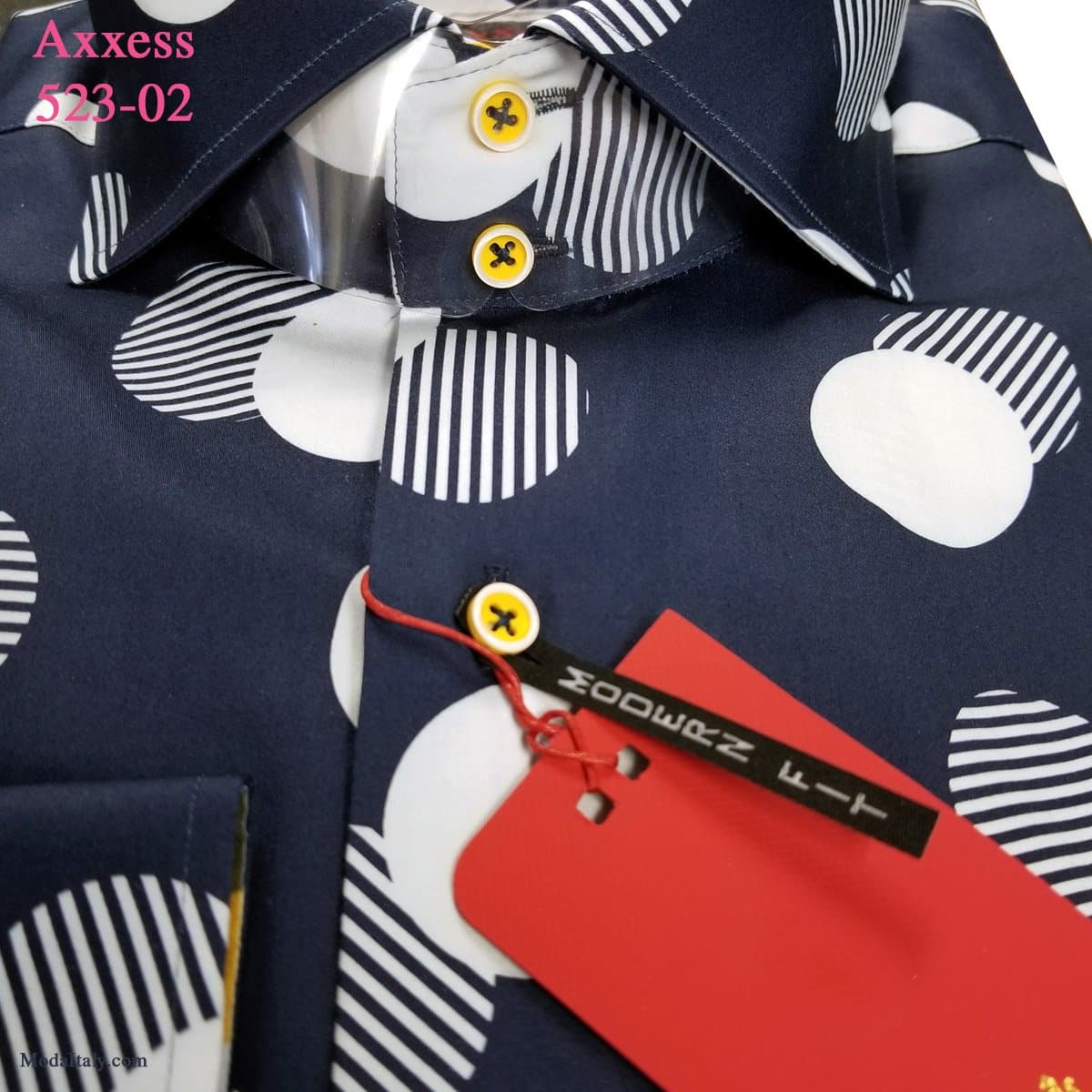 Axxess Navy Dot Spread High-Collar Barrel Cuff Dress Shirt thumbnail 2
