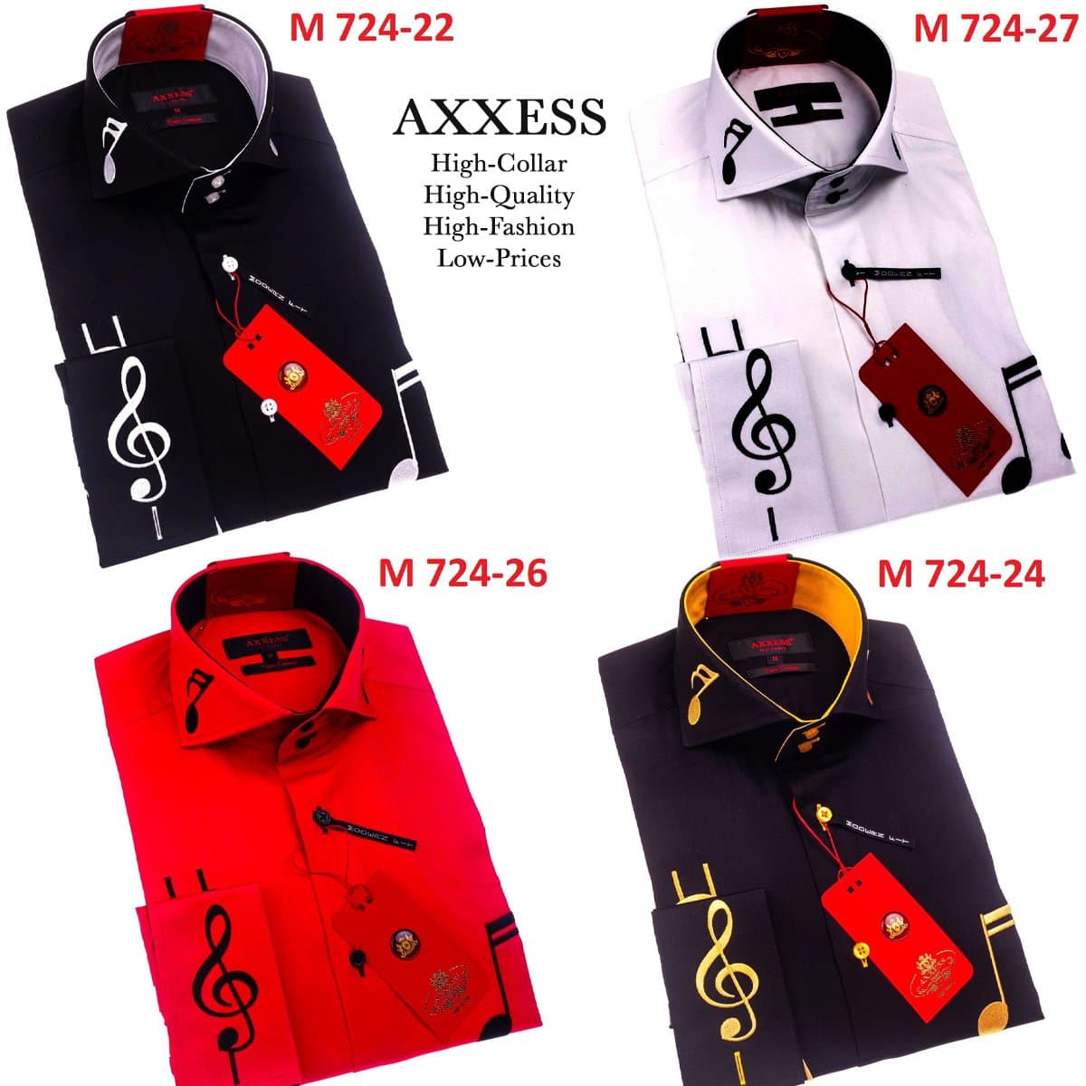 Musician Dress Shirts High-Collar White, Black, Red thumbnail 3